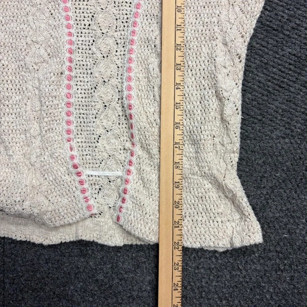 Vintage Style Crochet Knit Cardigan and Camisole Set Beige Pink Ribbon Trim